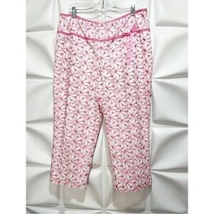 Bamboo Traders Sz 16 Pink White Floral Embroidered Cropped Capri Pants Spring